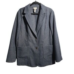 ST JOHNS BAY Womens Herringbone Blazer Jacket Navy Blue XXL Wool Blend Academia